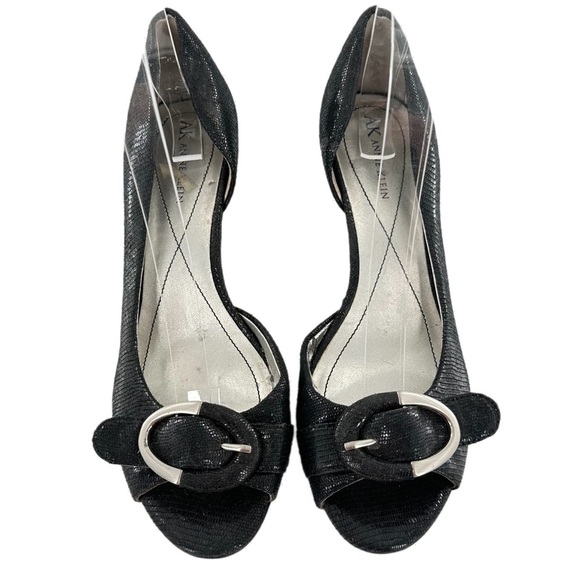 AK Anne Klein womens heels size 8.5 Roselyn black faux leather dorsay buckle - Picture 2 of 14